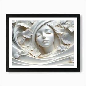 3d Women Face Effect White Color Stone Art Print