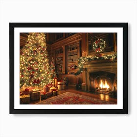 Christmas Tree In The Library Art Print