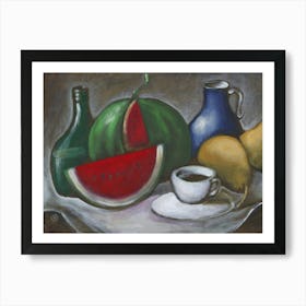 Still Life With Watermelon - painting Still life kitchen food Anton Maliar Art Print