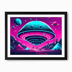 Alien Spaceship 152, Futuristic space station, Sci-fi art, Space exploration, Spaceship, Starfield, Nebula, Alien planet, Sci-fi adventure wall decor, Children’s nursery illustration, Kids' room decor Art Print