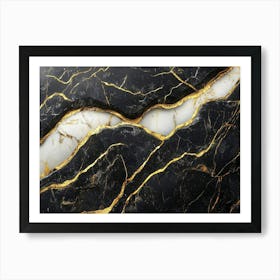 The Texture Of Black And White Marble With Gold Veins 1 Art Print