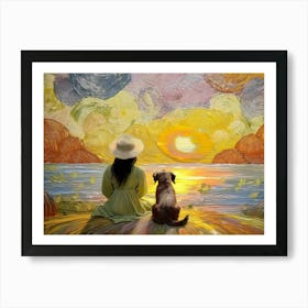 Watching Sunset With Dog Art Print