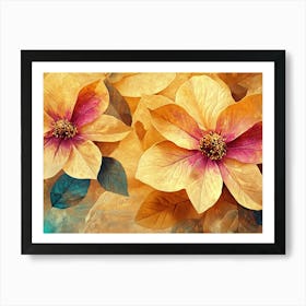 Golden Floral Abstract Vintage Flower Design 1 Art Print