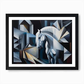 "Geometric" White Horse Art Print