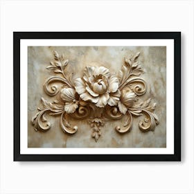 3D Flower Texture Artwork Relief with Baroque Element Art Print