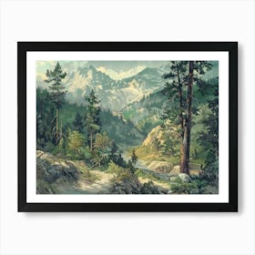 Vintage Wooded Pines 4 Art Print