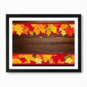 Banner Featuring A Seamless Pattern Of Oak And Maple Leaves Brilliant Shades Of Yellow And Orange E (5) Art Print