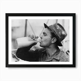 Oil Field Worker Drinking A Bottle Of Milk At Lunch, Kilgore, Texas By Russell Lee Art Print