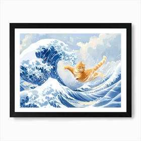 Great Wave And Jumping Cat 2 Art Print