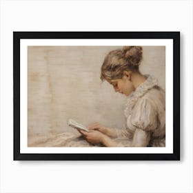 Young Girl Reading Vintage Art Print