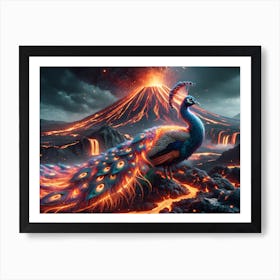 Volcano-Peacock Fantasy Art Print