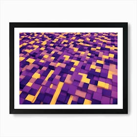 A 3d Abstract Image Of A Field Of Cubes In Shades Of Purple And Yellow Art Print