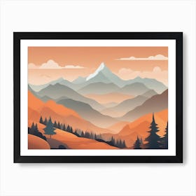 Misty mountains horizontal background in orange tone 45 Art Print