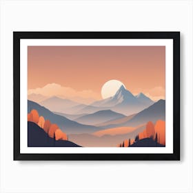 Misty mountains horizontal background in orange tone 31 Art Print