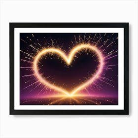 A Romantic Image Of A Glowing Heart Shape Formed By Sparks On A Dark Purple Background Art Print