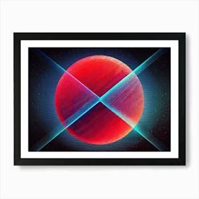 Red Circle With Blue And Purple Lines On Black Background Art Print