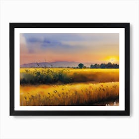 Watercolor Of A Wheat Field Art Print