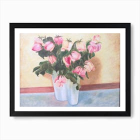 Pink Roses In A Vase Art Print