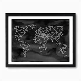Geometrical World Black Aquarell Art Print