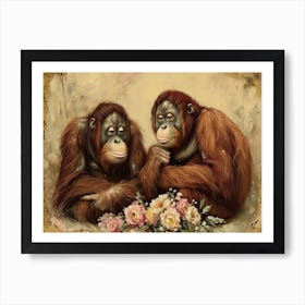 Floral Animal Illustration Orangutan 1 Poster