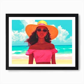 Illustration of an African American woman at the beach 17 Art Print