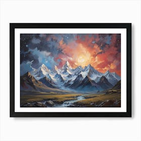 Starry Sky And Mountains Art Print