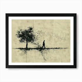 Man Walks By A Tree Art Print