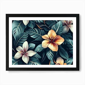 Tropical Seamless Pattern with Exotic Flowers and Leaves 4 Art Print