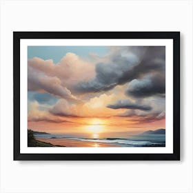 Sunset At The Beach with black clouds Art Print