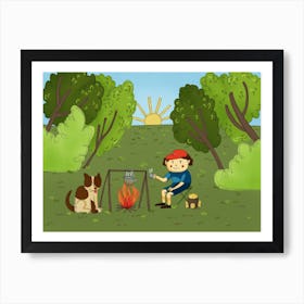 Boy And His Dog children illustration Art Print