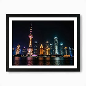 Shanghai Skyline At Night 3 Art Print