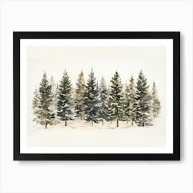 Winter Serenity Watercolor Of Snow Covered Pine Forest Art Print