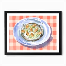 A Plate Of Anchovies, Top View Food Illustration, Landscape 2 Art Print