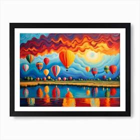 Hot Air Balloons 3, Hot air balloon festival, hot air balloons in the sky, Albuquerque International Balloon Fiesta, digital art, digital painting, beautiful landscape, landscape, reflection Art Print