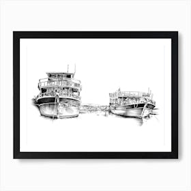 A Marine Boat Art Illustration In A Drawing Style 03 Art Print