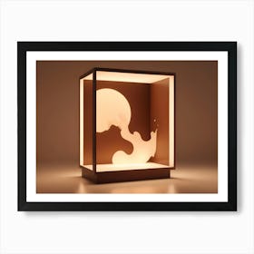 Abstract Image Of A White, Organic Shape Encased In A Wooden Frame With Glowing Light Behind It Art Print