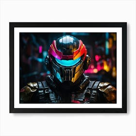 Futuristic Man In A Helmet Art Print