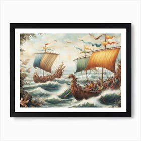 Viking Ships vintage art 1 Art Print