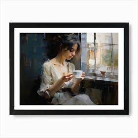 Woman Drinking Coffee Art Print