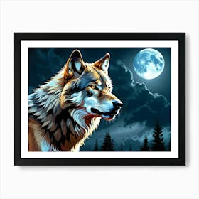 Wolf In The Moonlight 1 Art Print