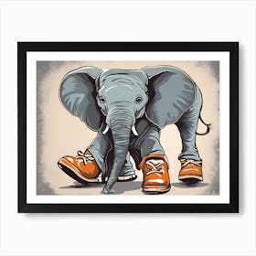 Playful Elephant In Shoes, Whimsical Animal Art, funny art, 1140 Art Print