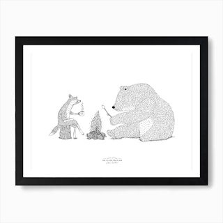 Little Joys   Fox & Bear Fineline Illustration Art Print