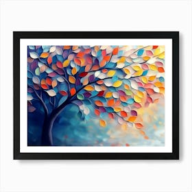 Colorful Tree with Leaves on Hanging Branches Illustration Background 6 Art Print