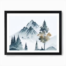 Mountain And Forest In Minimalist Watercolor Horizontal Composition 63 Art Print