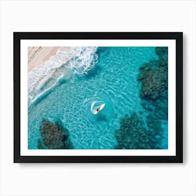 Aerial View Of A Surfer Catching A Turquoise Wave On The Coastline Surrounded By The Pristine Trans (3) Art Print