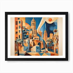 Vintage Cubist Travel Poster Barcelona City Art Print