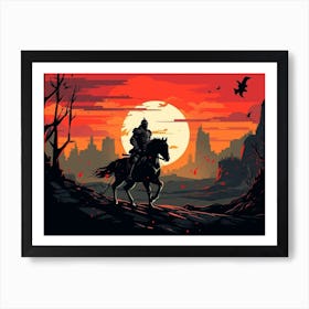 Knight On Horseback At Sunset 1 Art Print Art Print