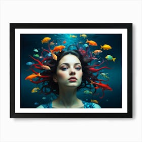 Portrait Of A Woman With Fish Art Print