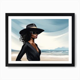 Illustration of an African American woman at the beach 39 Art Print