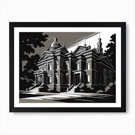 Mansion, black and white monochromatic art Art Print